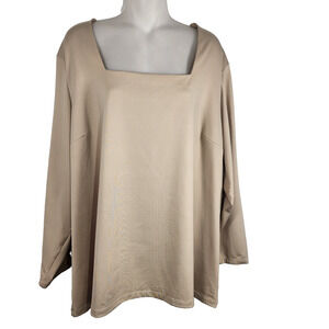 Susan Graver Essentials Women Square Neck Liquid Knit Top 3X Beige Modern Casual